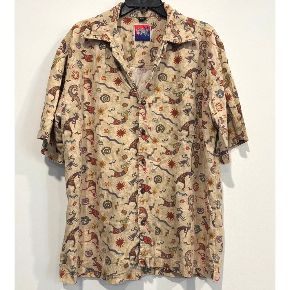 Vtg D'em Crazy Mens Shirt Southwest Kokopelli Tribal Retro Oversized Large 21042